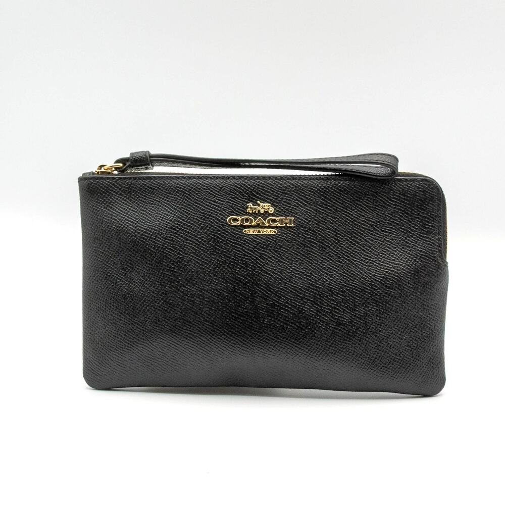 COACH Classic Large Corner Zip Black Leather Everyday Chic Timeless Wristlet